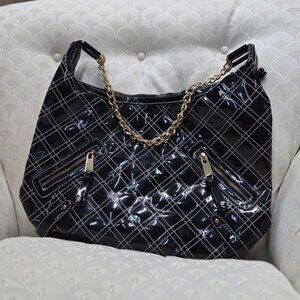 Squared by Sondra Roberts black patent leather quilted bag with gold chain